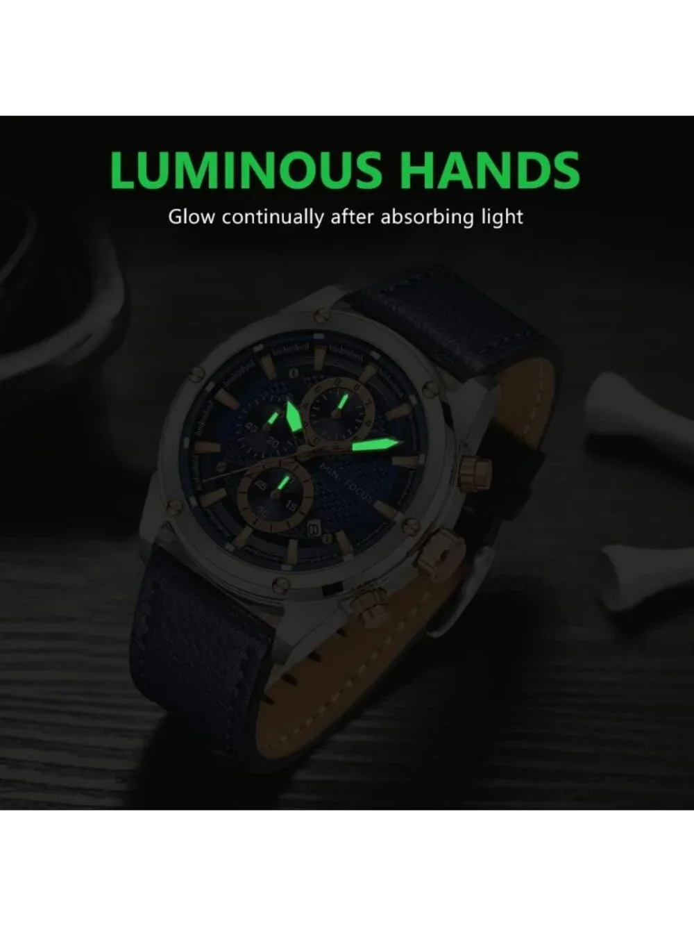 Men's Blue Silver Chronograph Waterproof Sport Military Analog Quartz Wristwatch